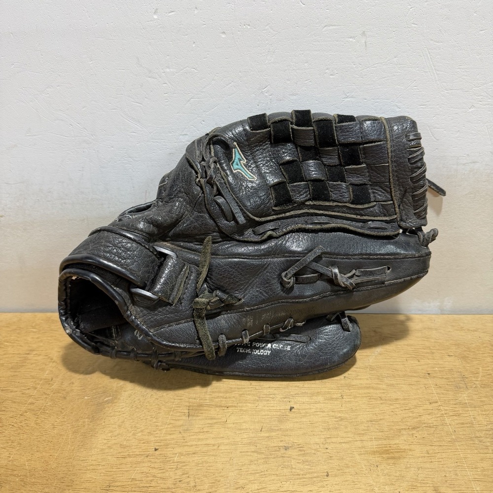 Mizuno GSP 1301F1DBK 13 Inch Fast Pitch Baseball Glove Leather Black Blue RHT